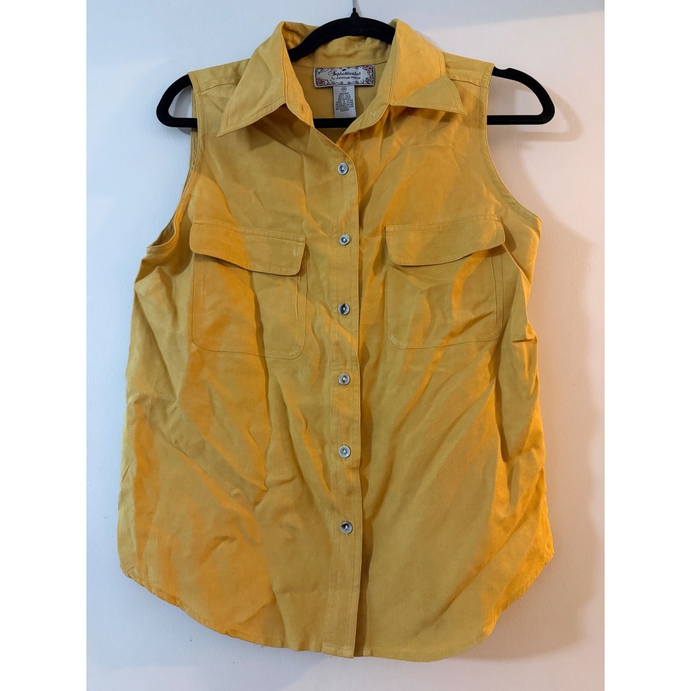 Sophisticates Jonathan Martin Sleeveless Silk Button Blouse Women Medium Yellow